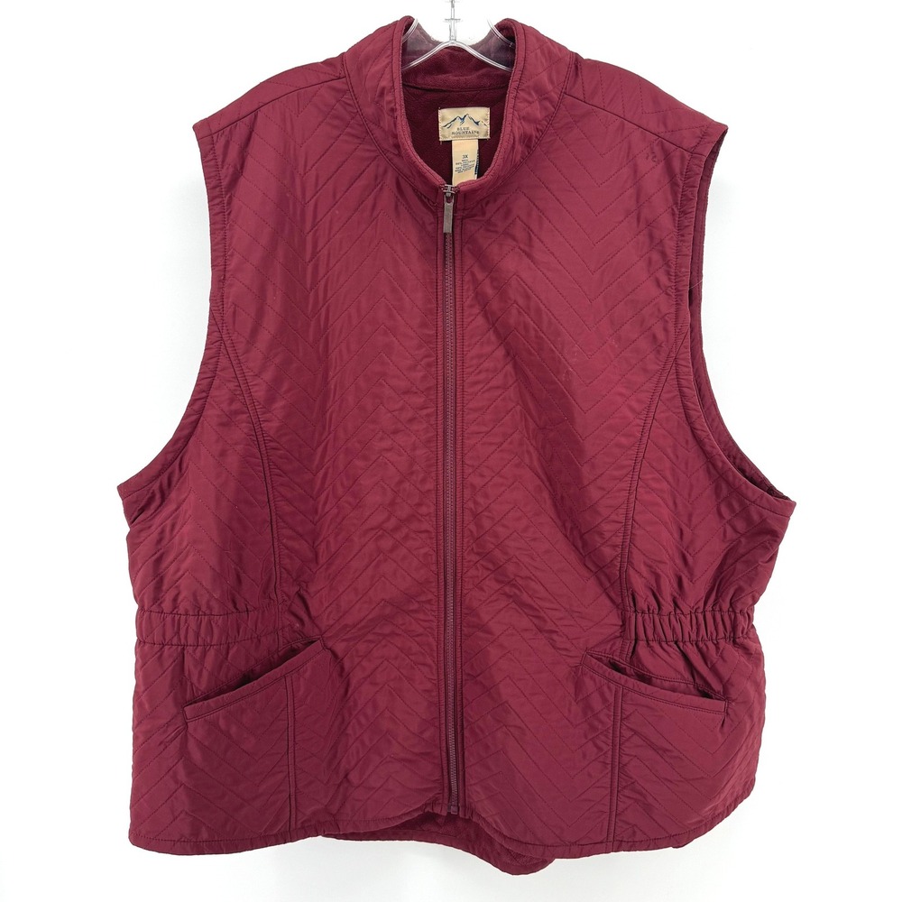 Blue Mountain Quilted Vest Women 3X Burgundy Fleece Lined Zip Outdoor Gorpcore